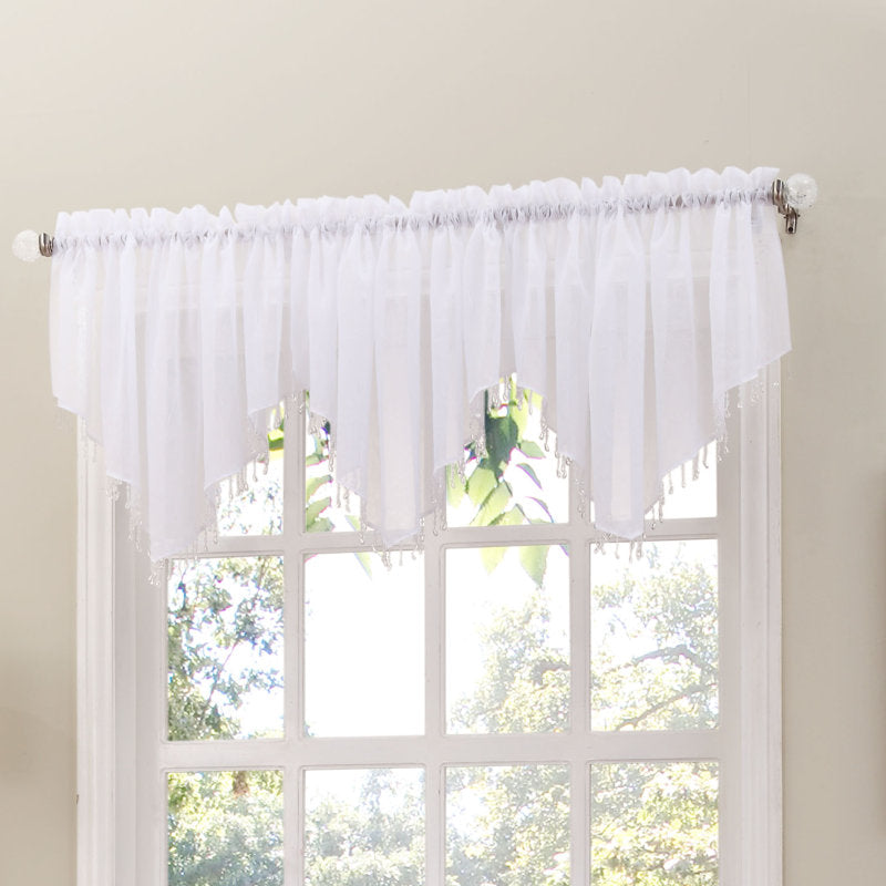 Sheer Voile Ascot Valance with Beaded Tassels for Living Room