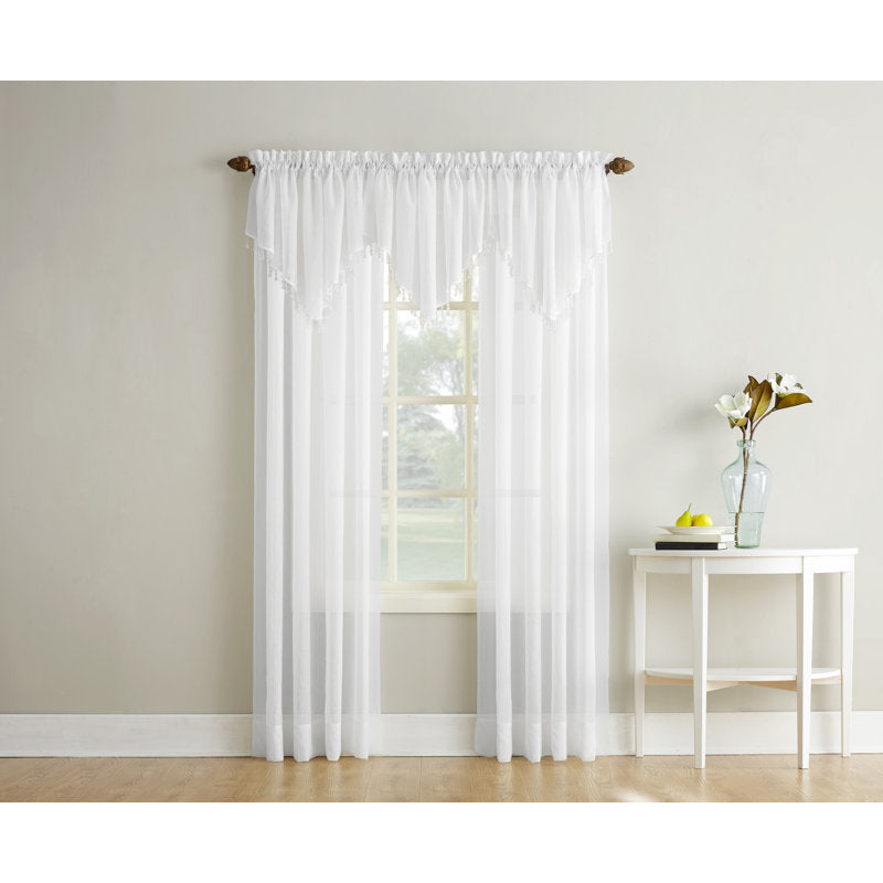 Sheer Voile Ascot Valance with Beaded Tassels for Living Room