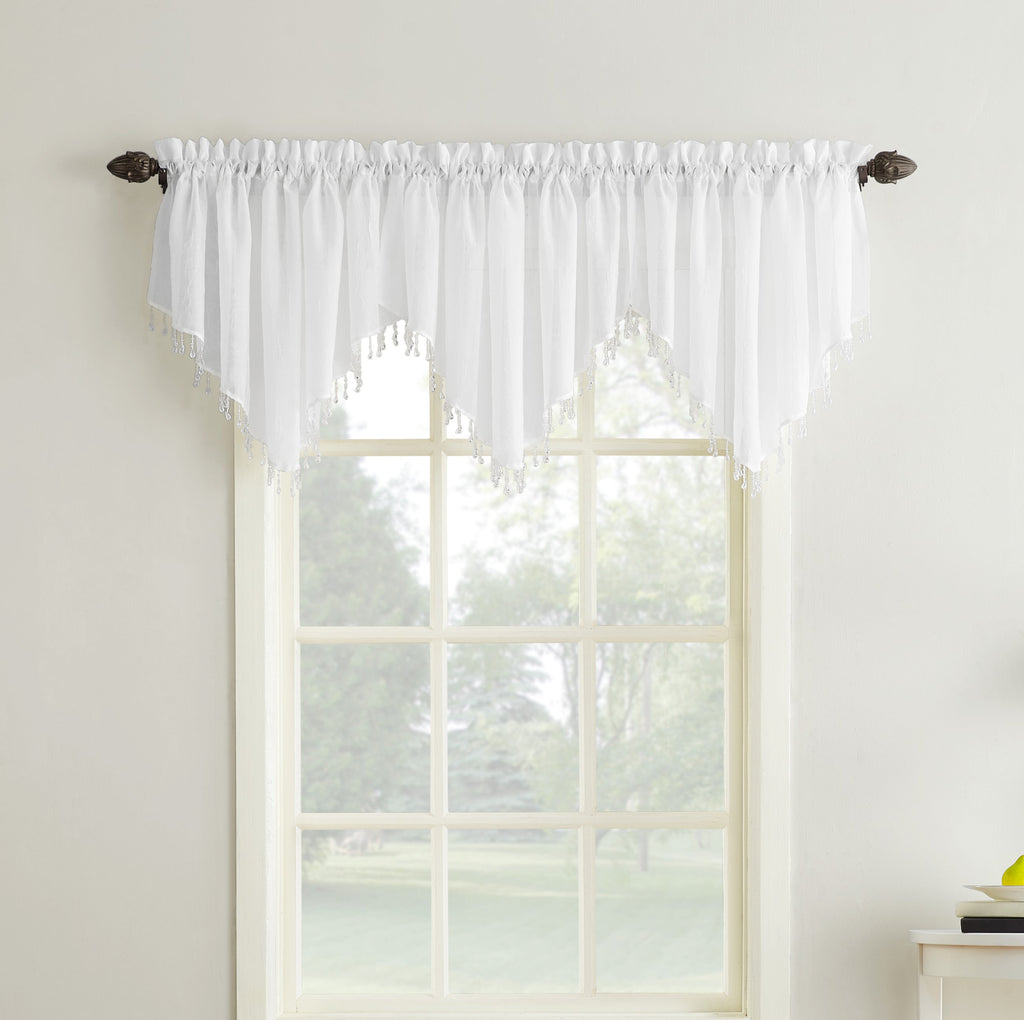 Sheer Voile Ascot Valance with Beaded Tassels for Living Room