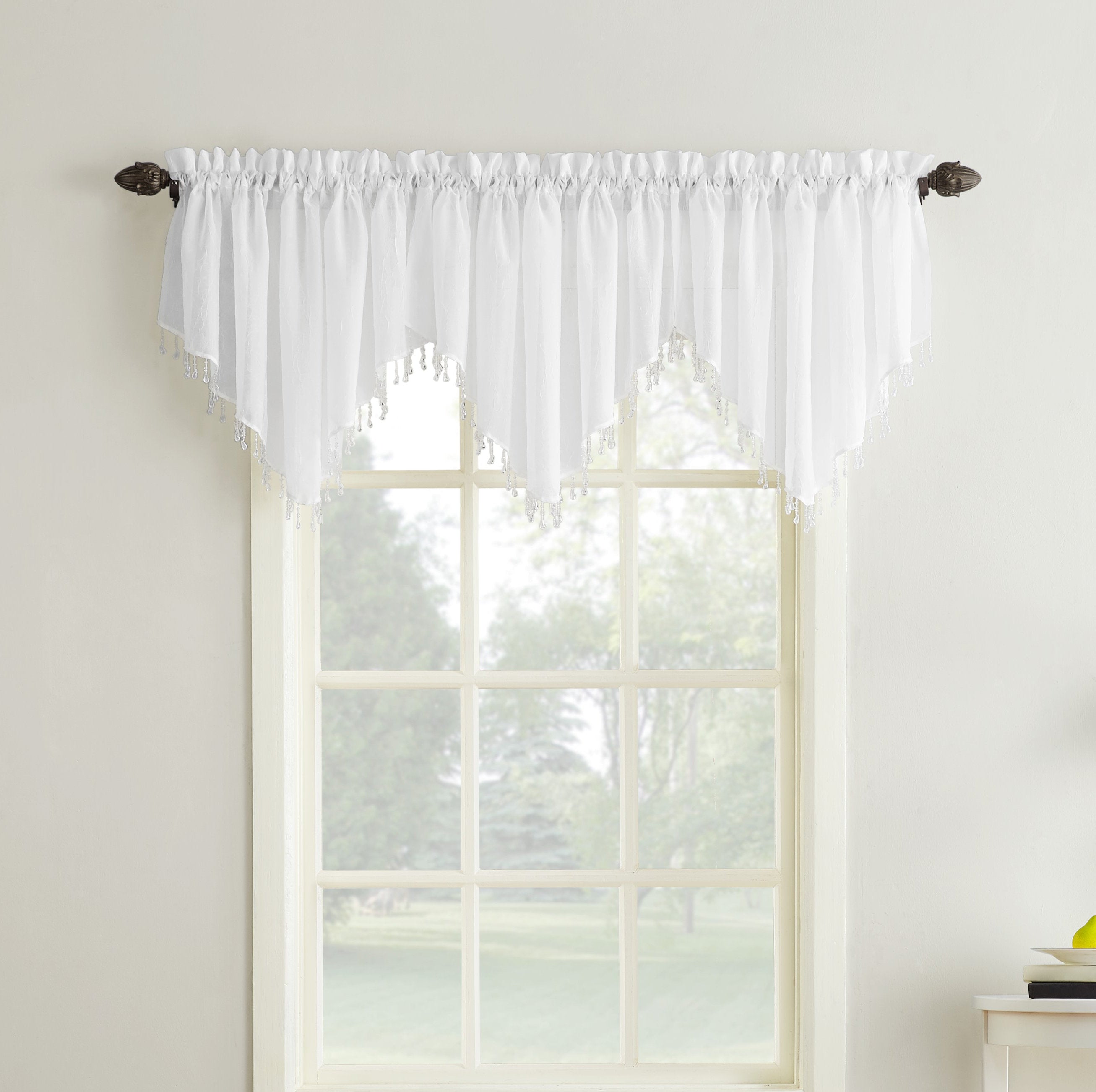 Sheer Voile Ascot Valance with Beaded Tassels for Living Room