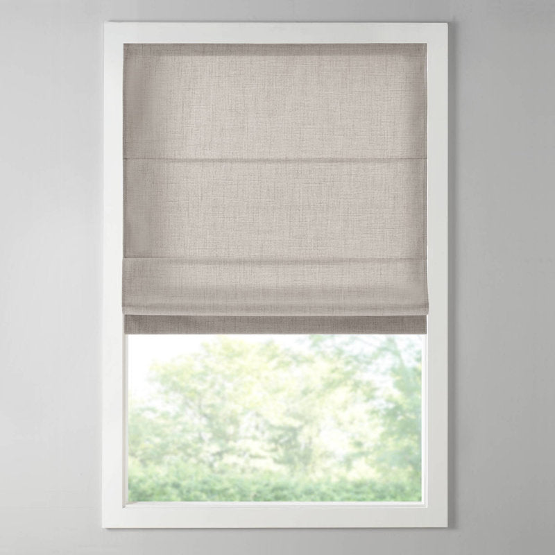 Cordless Roman Shade - Linen Textured Room Darkening Window Treatment