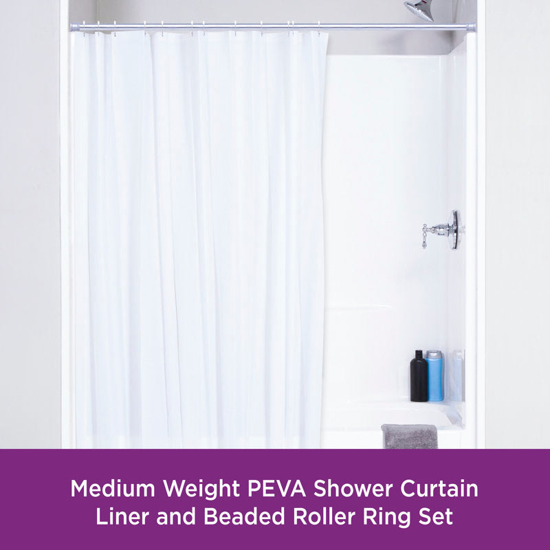 PEVA Shower Curtain Liner with 12 Metal Hooks - Waterproof Bath Set