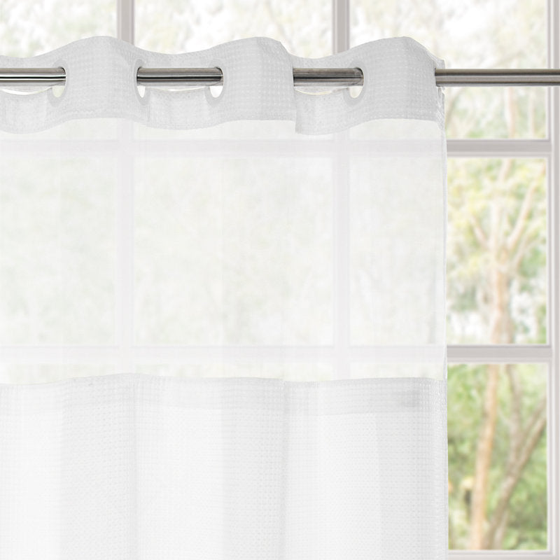 Waffle Weave Shower Curtain with Snap-in Liner & Sheer Window