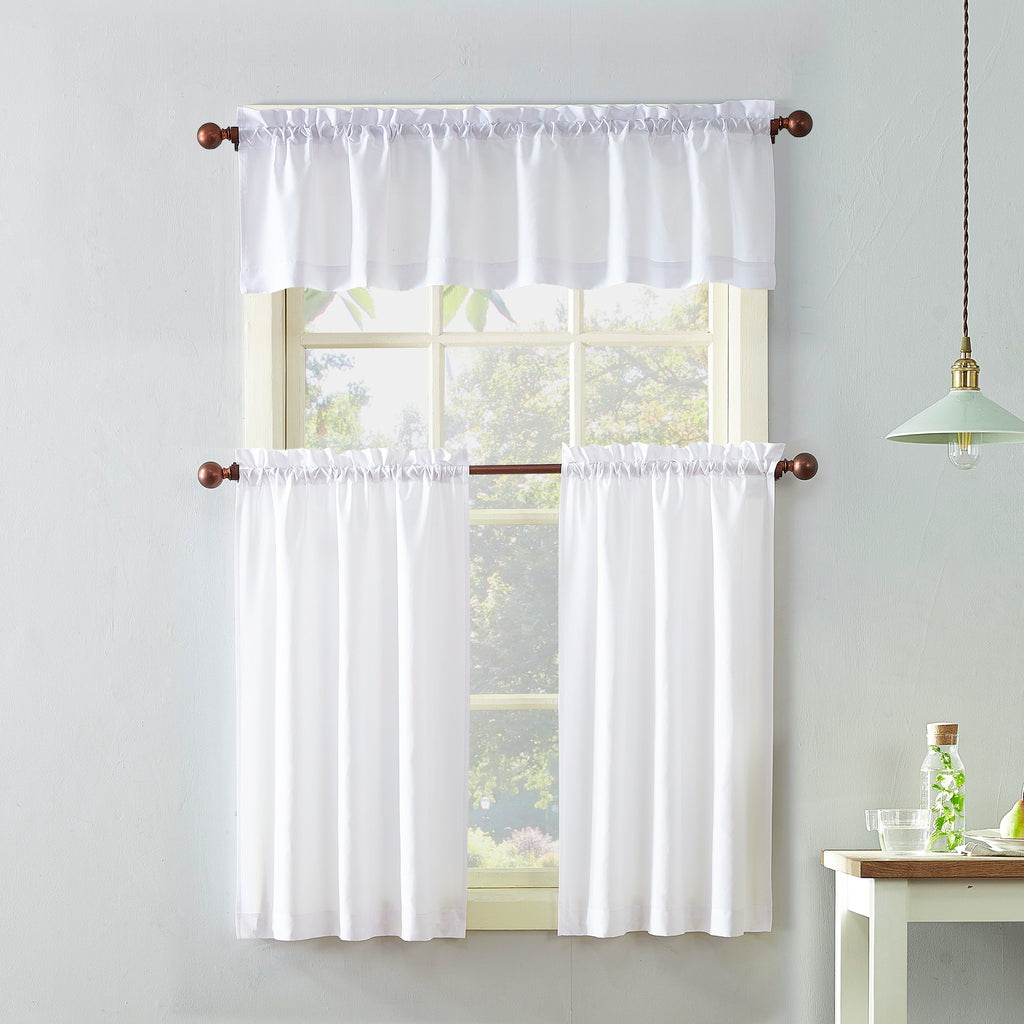Semi-Sheer 3-Piece Curtain Valance and Tier Set for Kitchen Windows