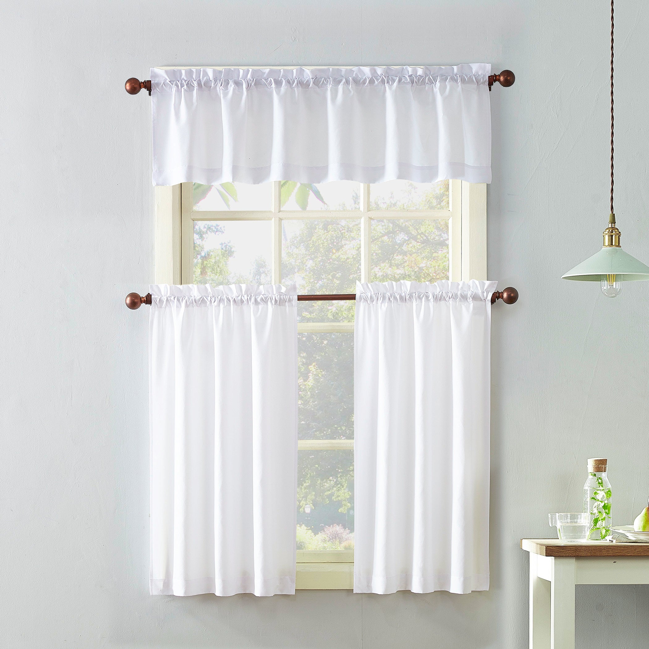 Semi-Sheer 3-Piece Curtain Valance and Tier Set for Kitchen Windows