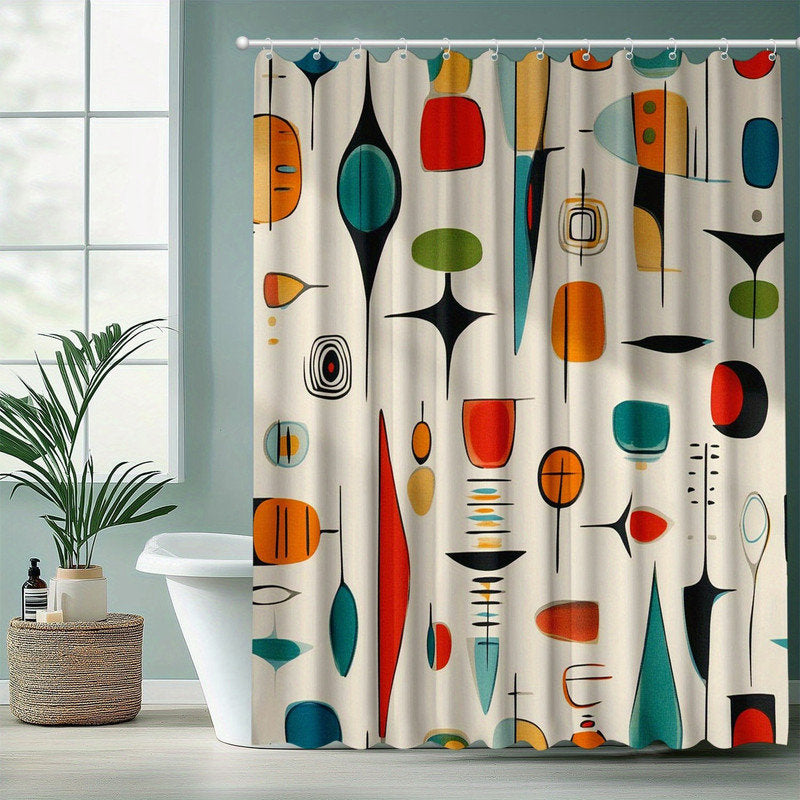 Mid-Century Modern Abstract Shower Curtain - Waterproof Geometric Decor