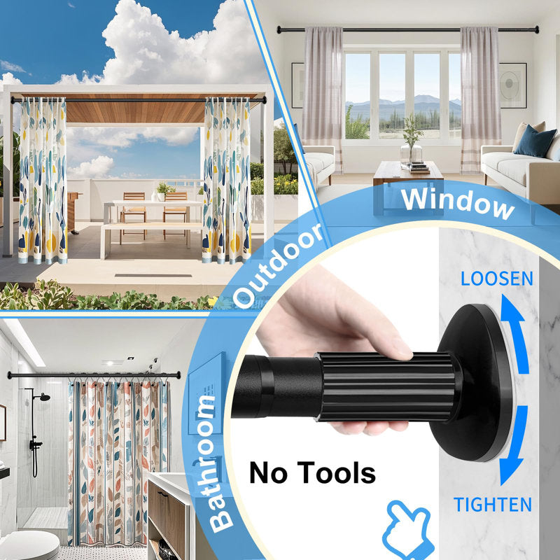 51-165" Tension Curtain Rod - Heavy Duty Stainless Steel No-Drill