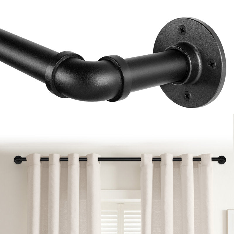 1" Industrial Pipe Curtain Rod - Matte Black Steel Indoor/Outdoor