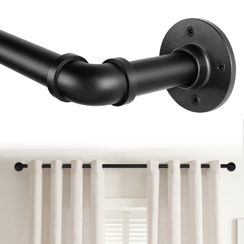 1" Industrial Pipe Curtain Rod - Matte Black Steel Indoor/Outdoor