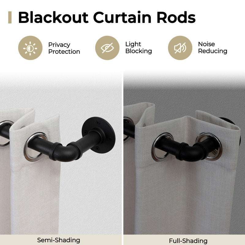 1" Industrial Pipe Curtain Rod - Matte Black Steel Indoor/Outdoor
