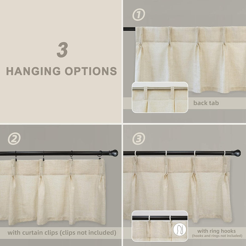 Pinch Pleat Linen Textured Kitchen Valance - Light Filtering