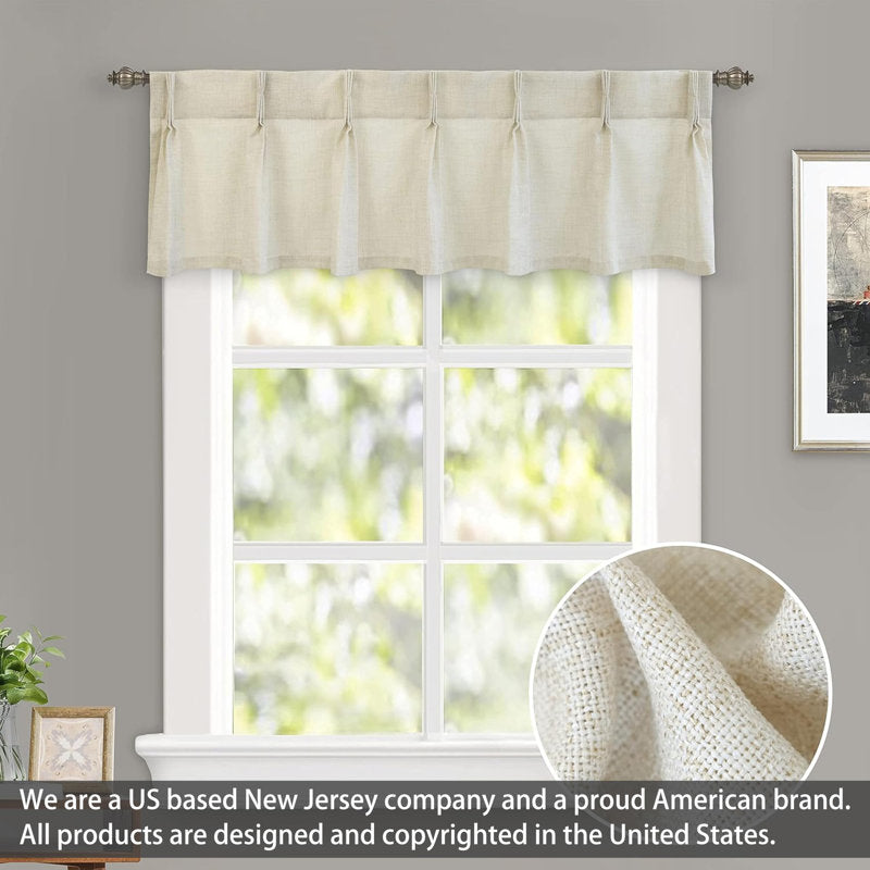 Pinch Pleat Linen Textured Kitchen Valance - Light Filtering