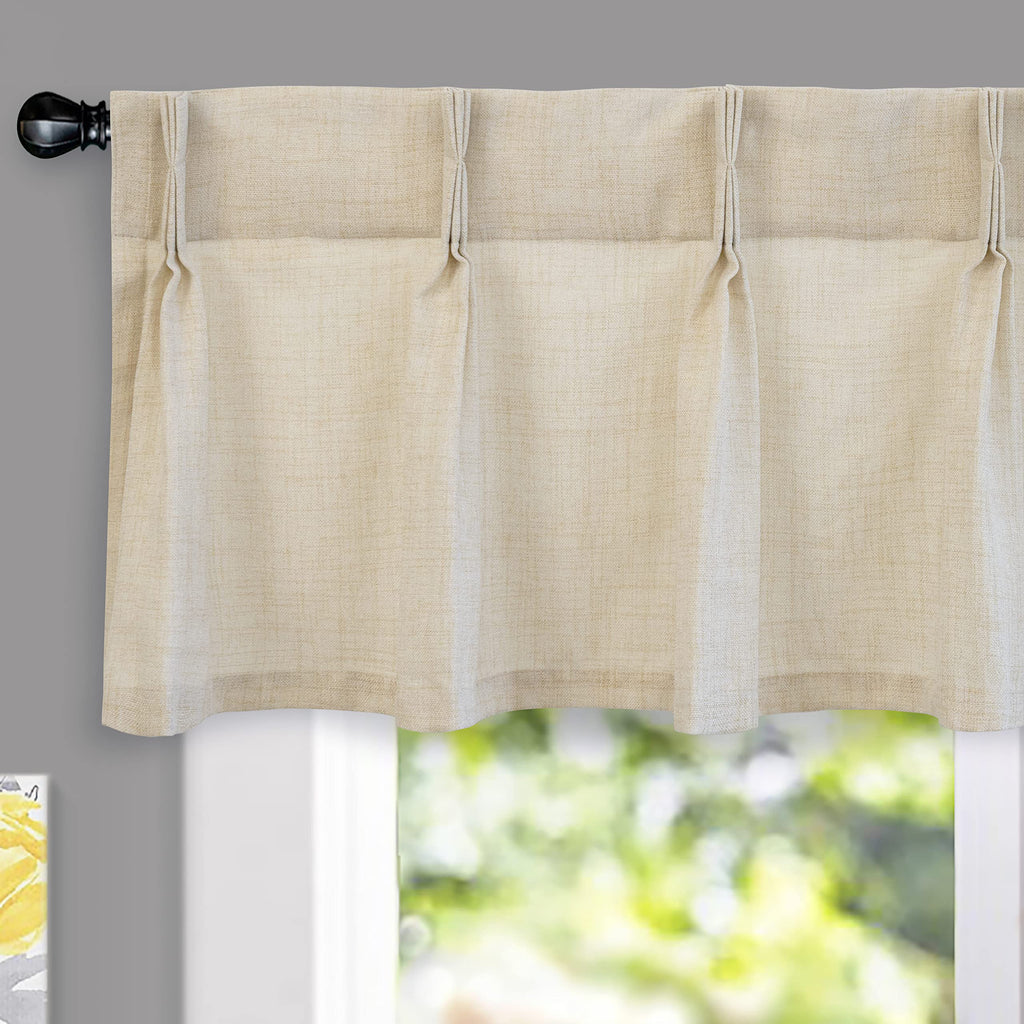 Pinch Pleat Linen Textured Kitchen Valance - Light Filtering