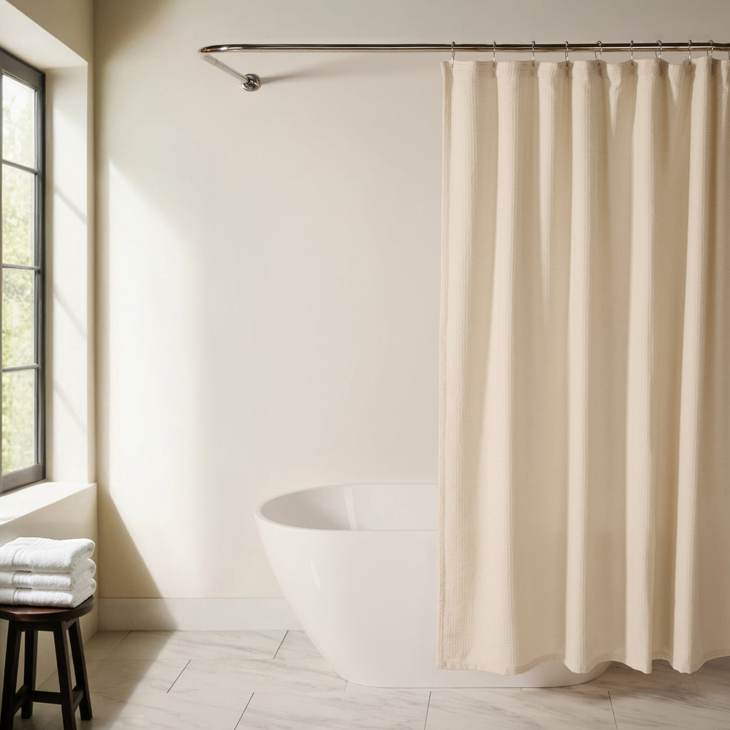Waffle Weave Cotton Blend Shower Curtain - Ivory 72x72 Spa Style