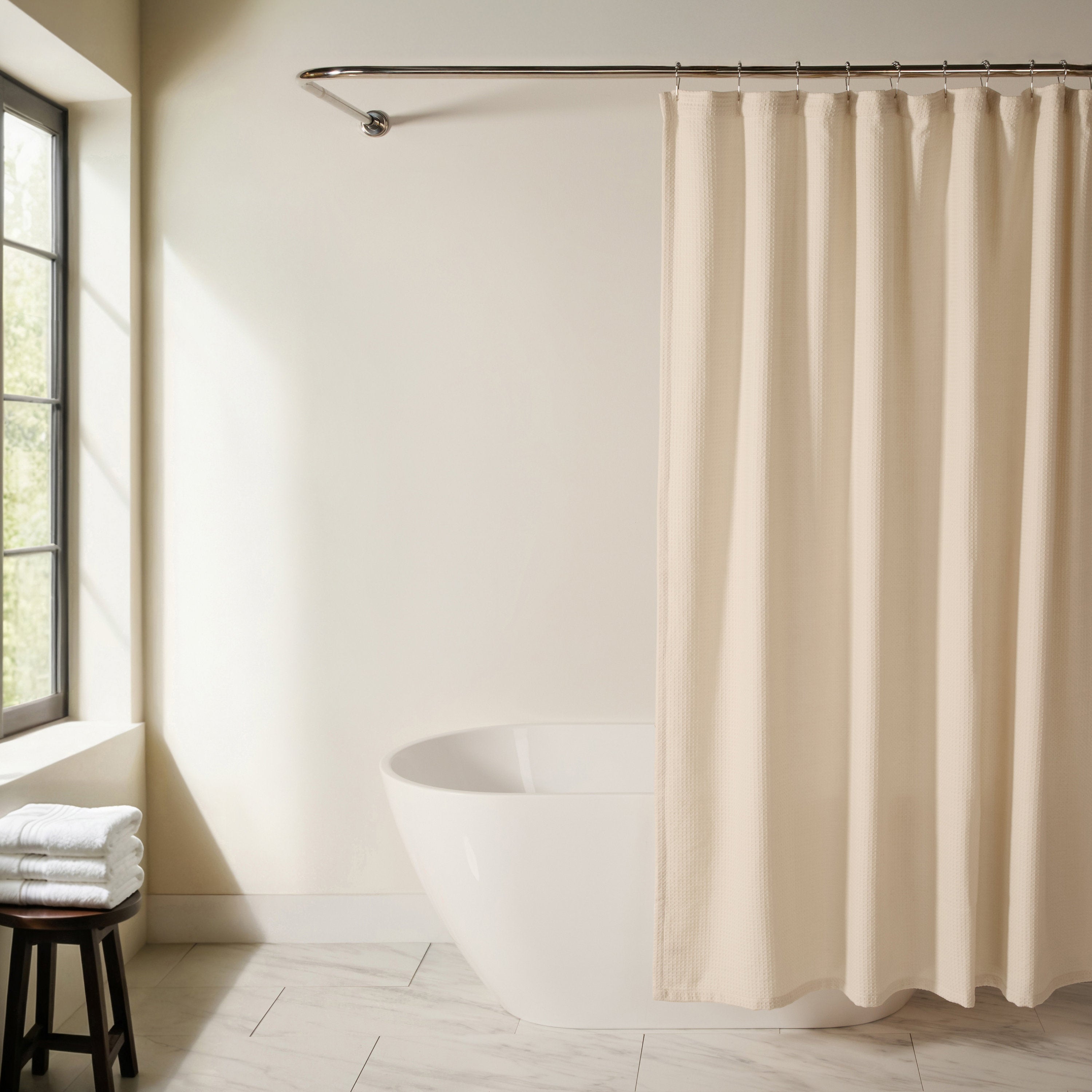 Waffle Weave Cotton Blend Shower Curtain - Ivory 72x72 Spa Style
