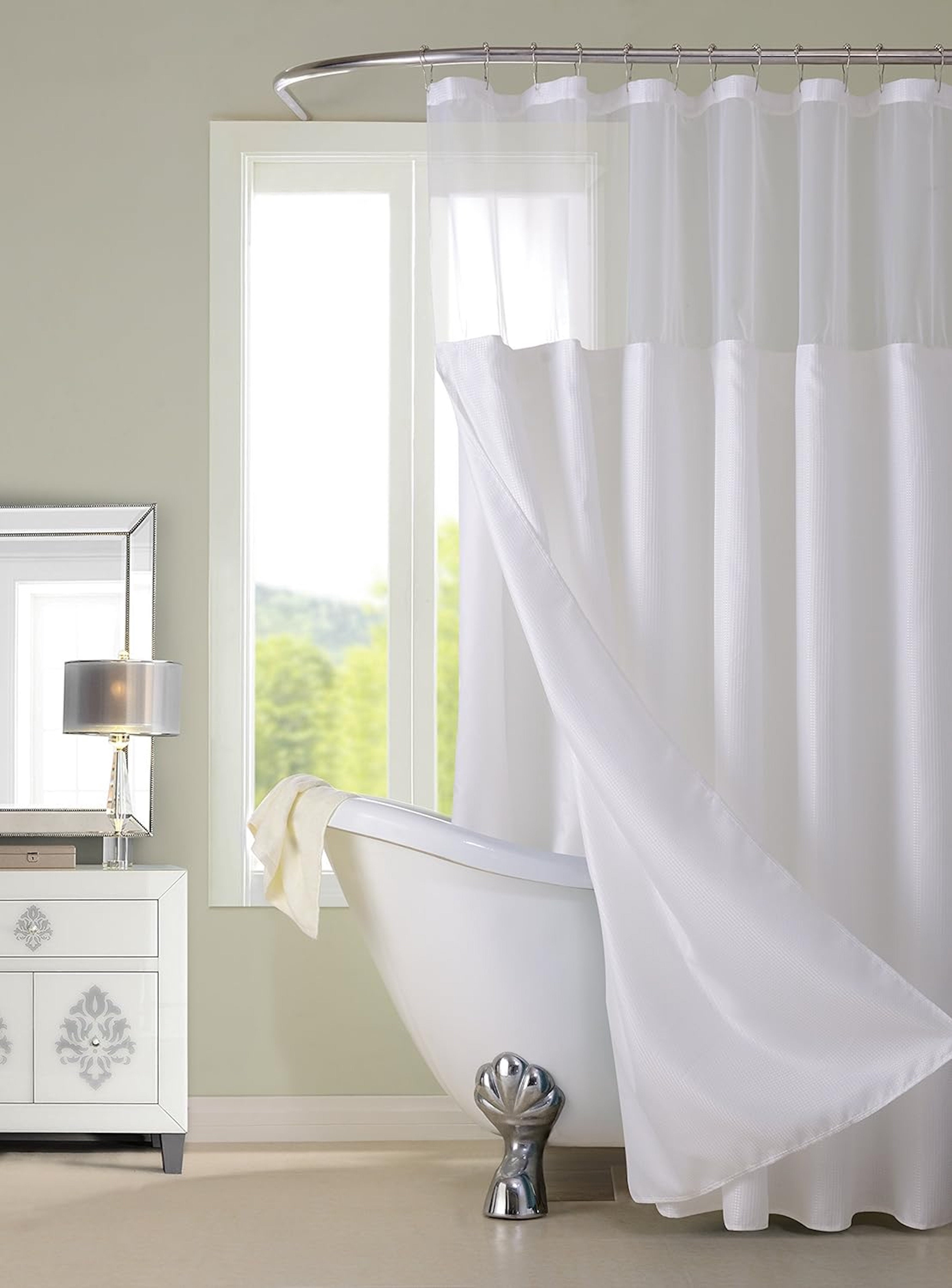 Wimberley Waffle Weave Shower Curtain with Mesh Top & Liner