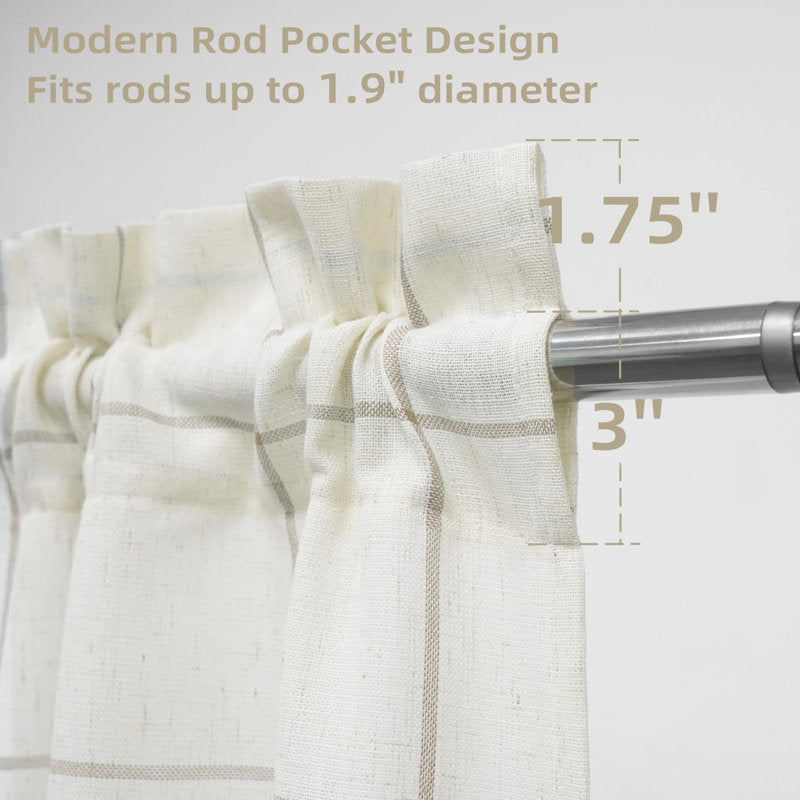 Windowpane Plaid Linen Kitchen Curtains - Set of 2 Cafe Tiers