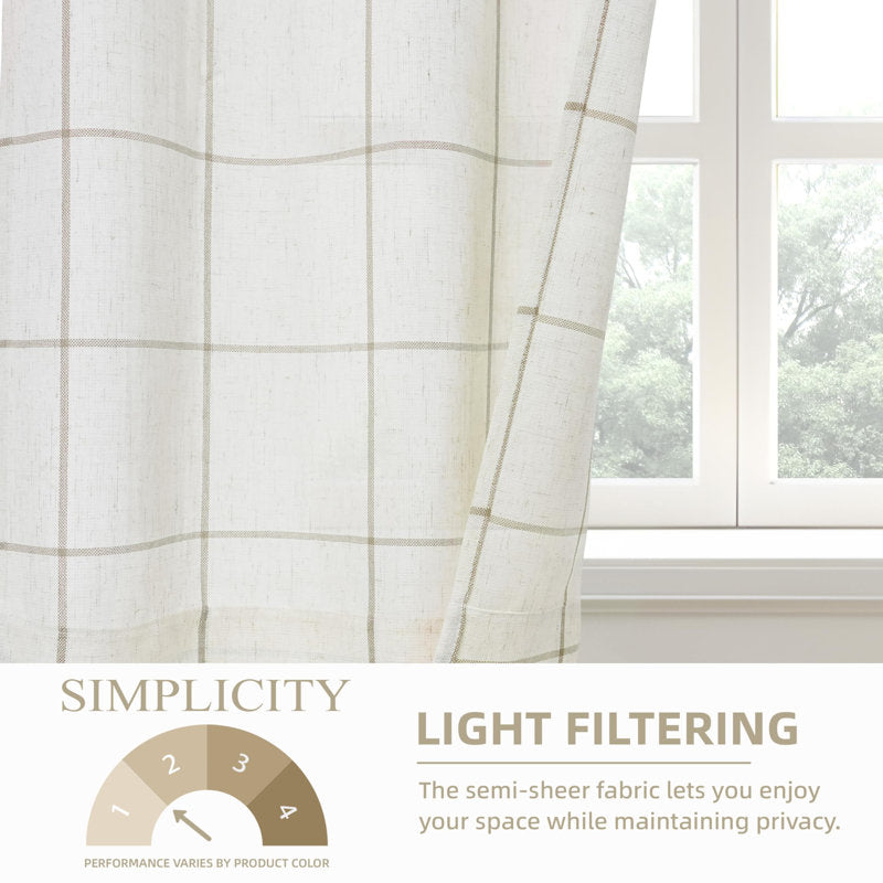 Windowpane Plaid Linen Kitchen Curtains - Set of 2 Cafe Tiers