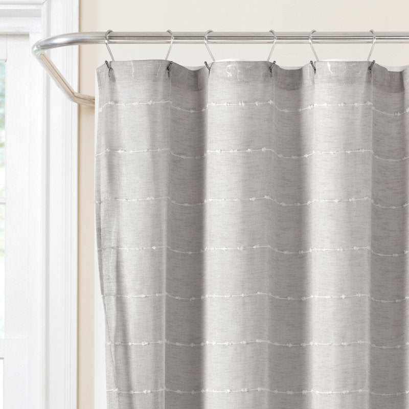 Farmhouse Sheer Shower Curtain with PEVA Liner - Textured Tufted Stripes