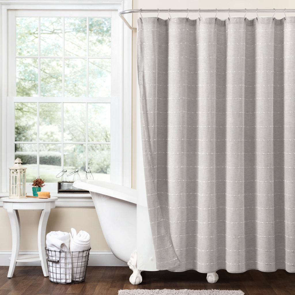 Farmhouse Sheer Shower Curtain with PEVA Liner - Textured Tufted Stripes