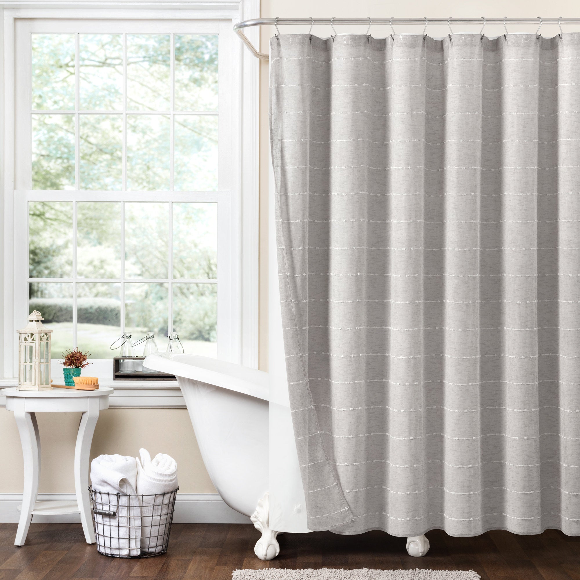 Farmhouse Sheer Shower Curtain with PEVA Liner - Textured Tufted Stripes